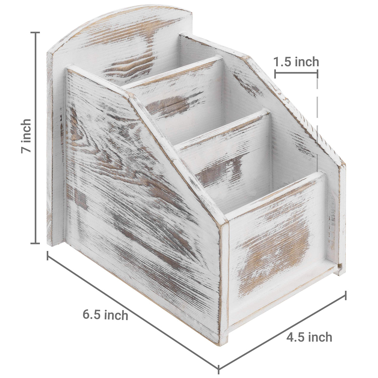 MyGift Whitewashed Wood Remote Control Holder Organizer Caddy with 3 Compartments, TV & Media Remote Storage Box for Living Room MyGift