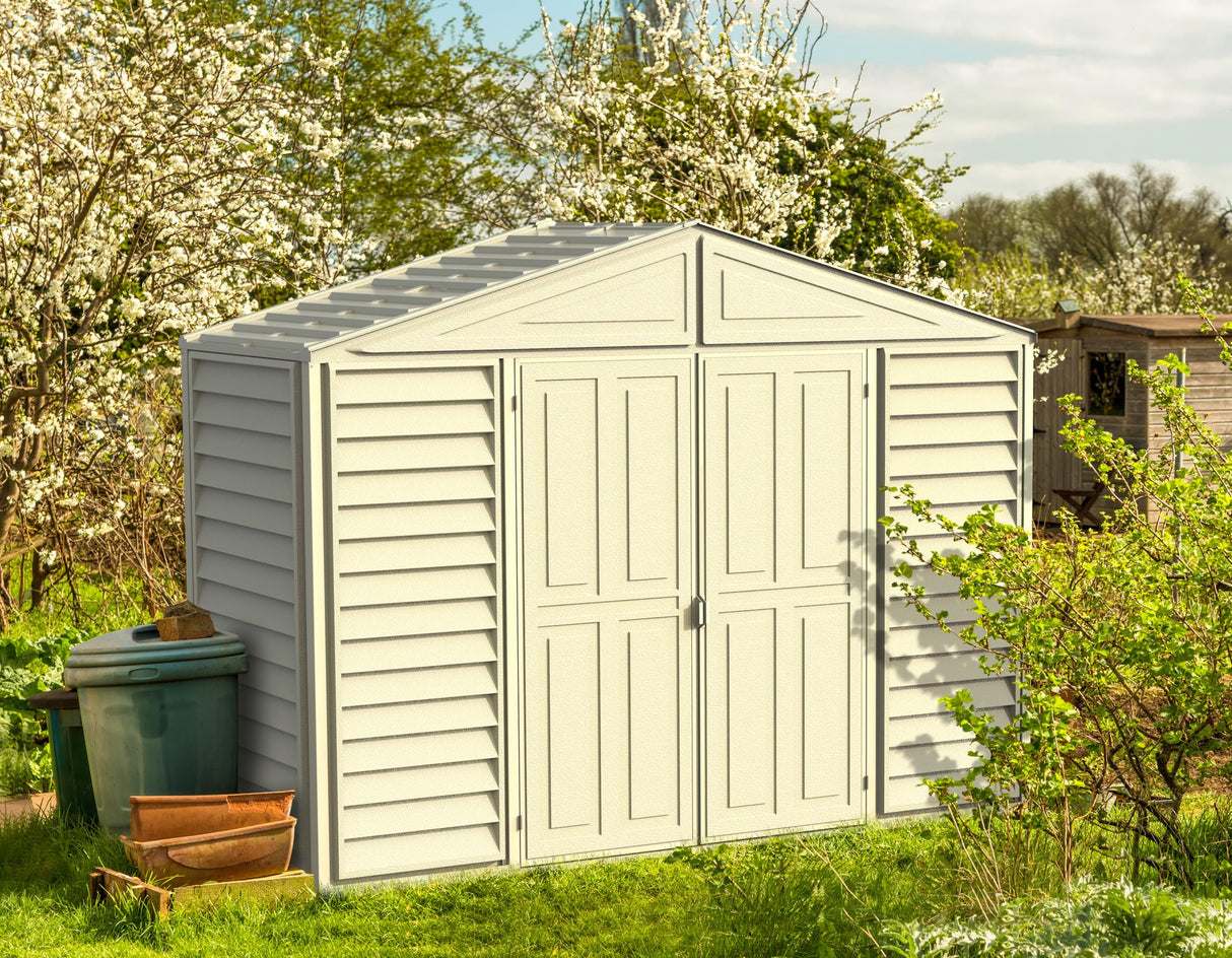Duramax SidePro 10.5 Ft. x 3 Ft. Vinyl Garden Storage Shed | Made of Fire Retardant PVC Resin, All-Weather, Waterproof Outdoor Solution, Store Bikes, Tools, BBQ, Home Gym | Strong Metal Roof Structure DURAMAX