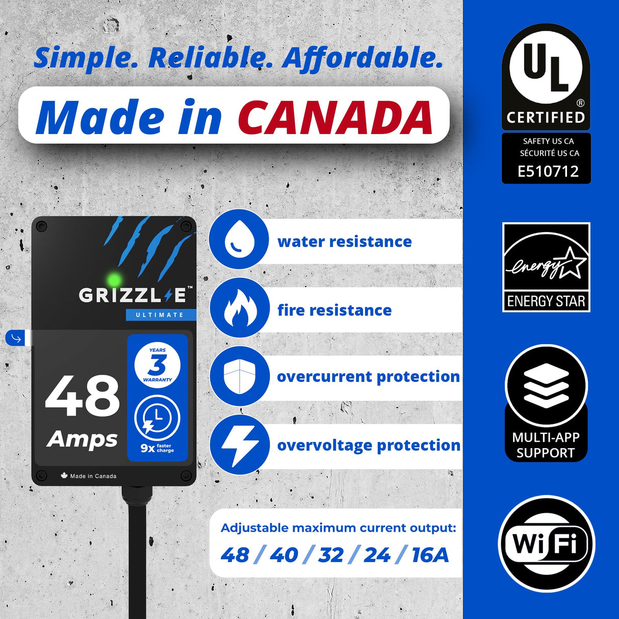 Grizzl-E 48A Ultimate Level 2 Fast Electric Vehicle (EV) Charger, UL Tested and Certified, Metal Case, Indoor/Outdoor Electric Car Fast Charging Station, Hardwired, Classic Black, J1772 Grizzl-E