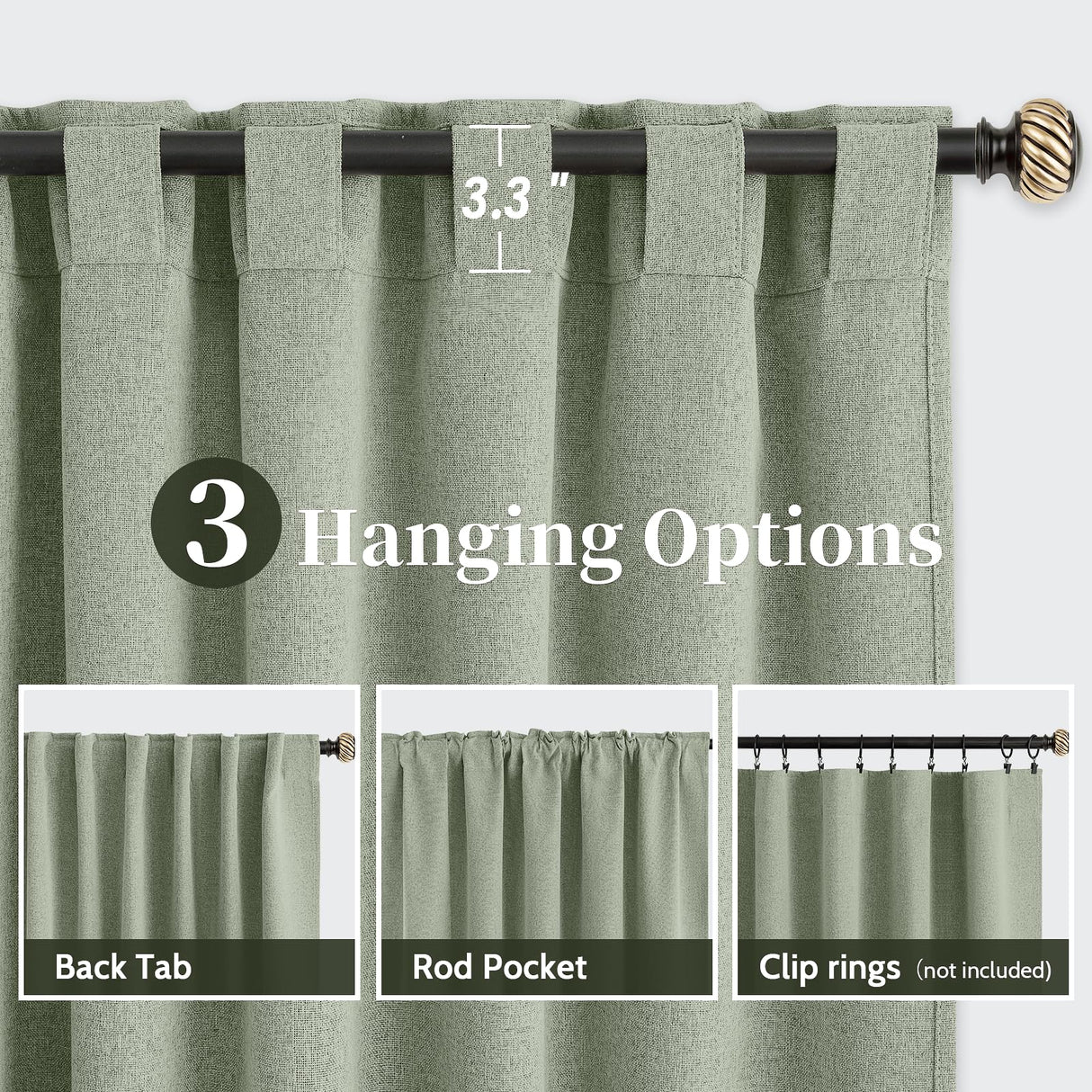 SimpleHome Sage Green Linen 100% Blackout Curtains for Living Room,84 Inch Length Farmhouse Back Tab Textured Curtains for Bedroom,2 Panels,52" W x 84" L SimpleHome