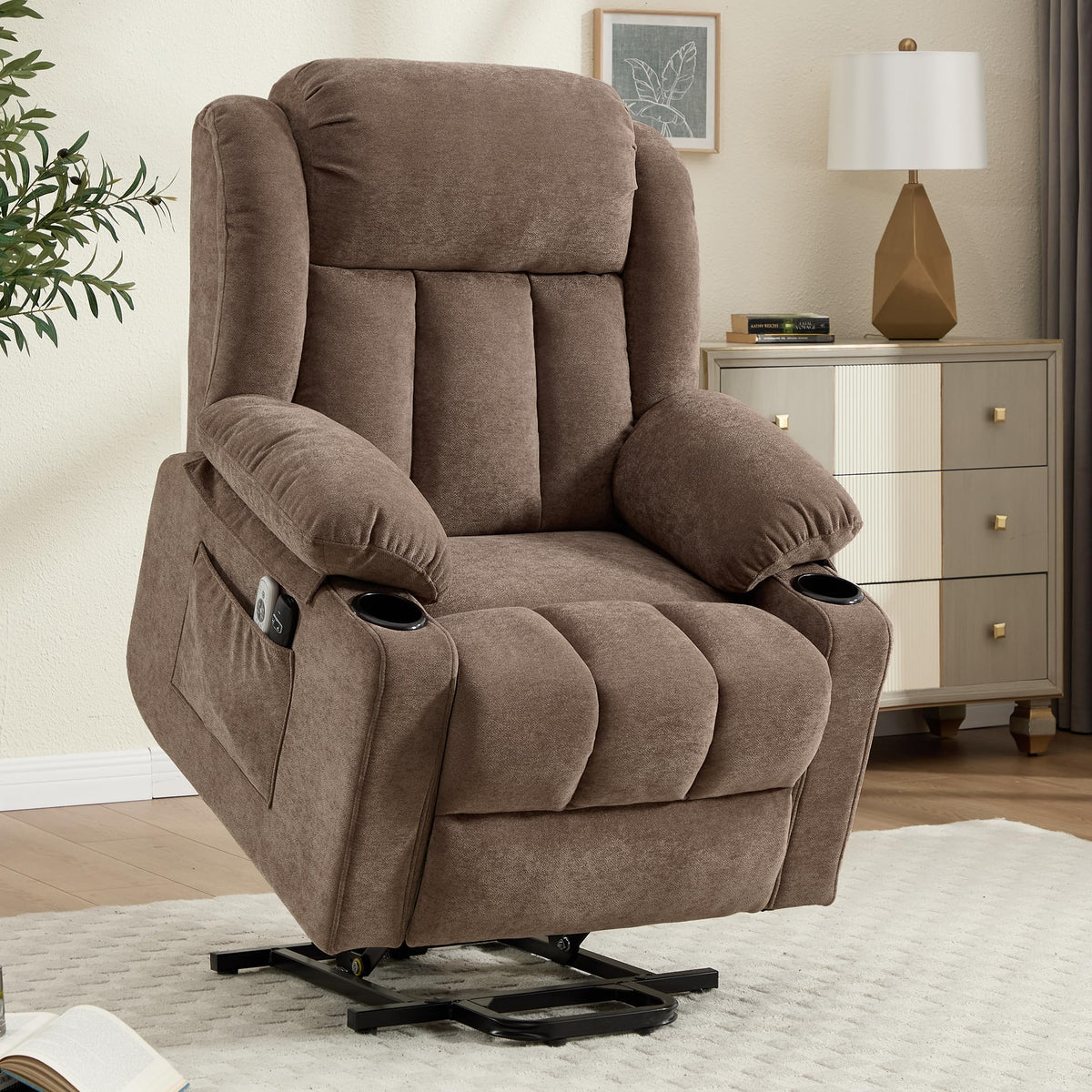 Sfxingyou Power Lift Recliner Chair for Elderly with Massage and Heat, Reclining Sofa Chair with USB & Type-C Ports and Cup Holders, L1288(Brown) Sfxingyou