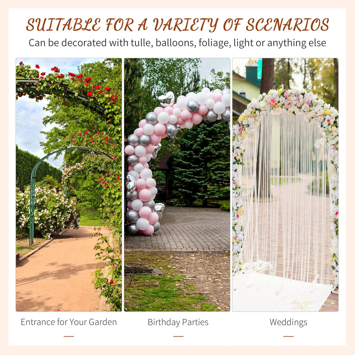 Outsunny 82'' Decorative Metal Garden Trellis Arch with Durable Steel Tubing & Elegant Scrollwork, Perfect for Weddings Outsunny
