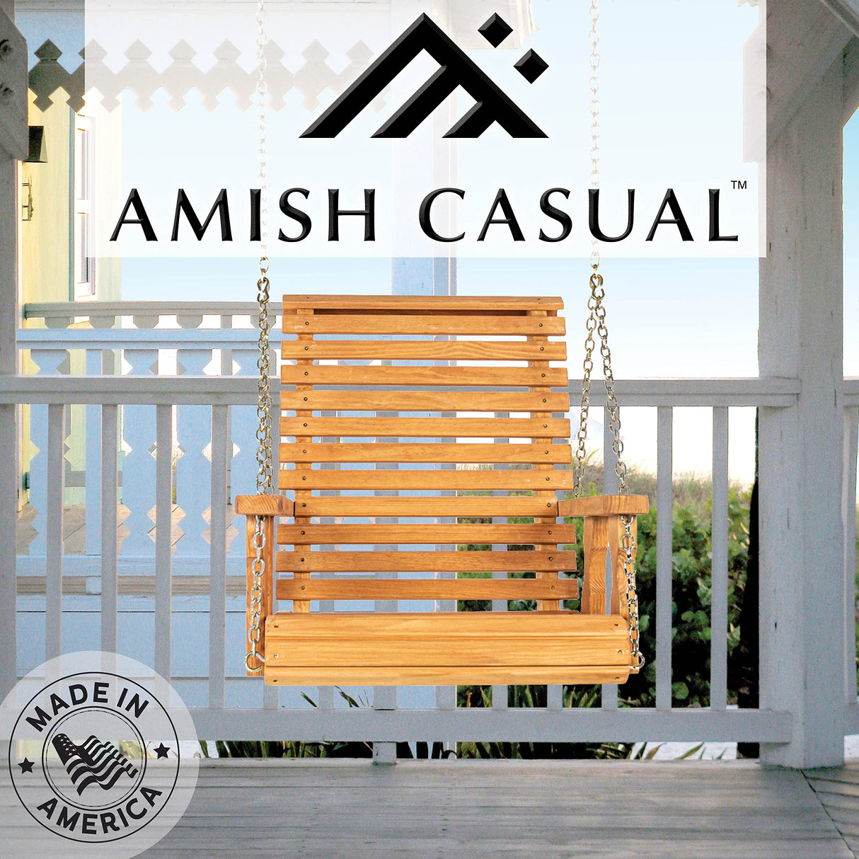 Amish Heavy Duty Roll Back Pressure Treated Swing Chair (Cedar Stain) Amish Casual
