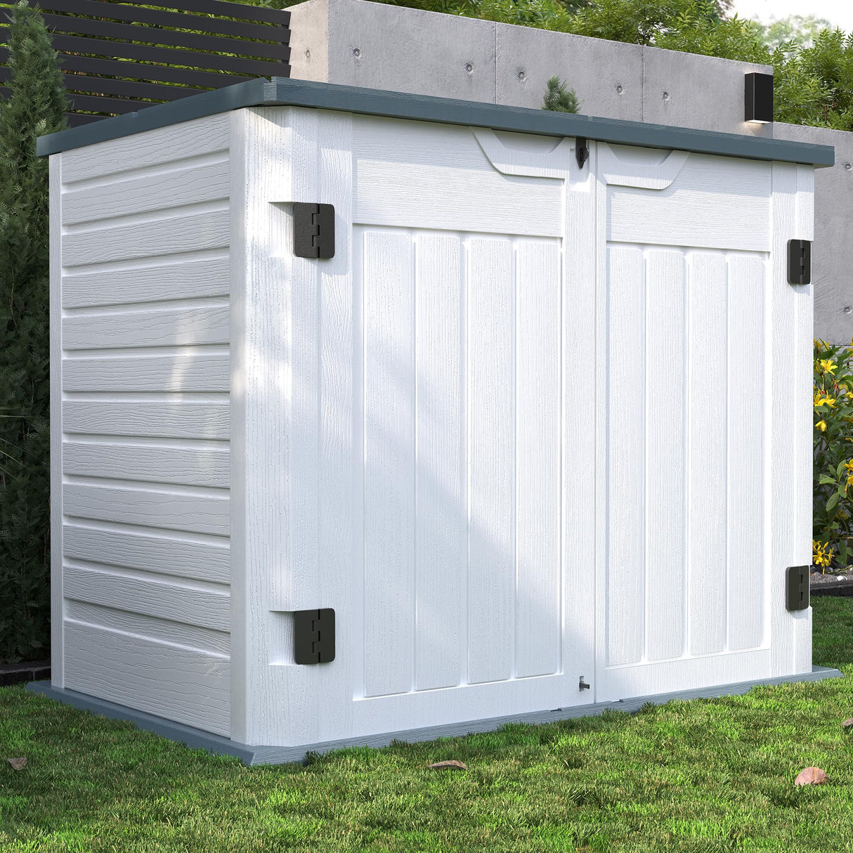 UDPATIO Outdoor Storage Cabinet 35 Cu Ft, Resin Horizontal Outdoor Trash Can Storage Box Lockable Shed 4 x 2 ft for Garbage, Garden Tools, Lawn Mowers UDPATIO