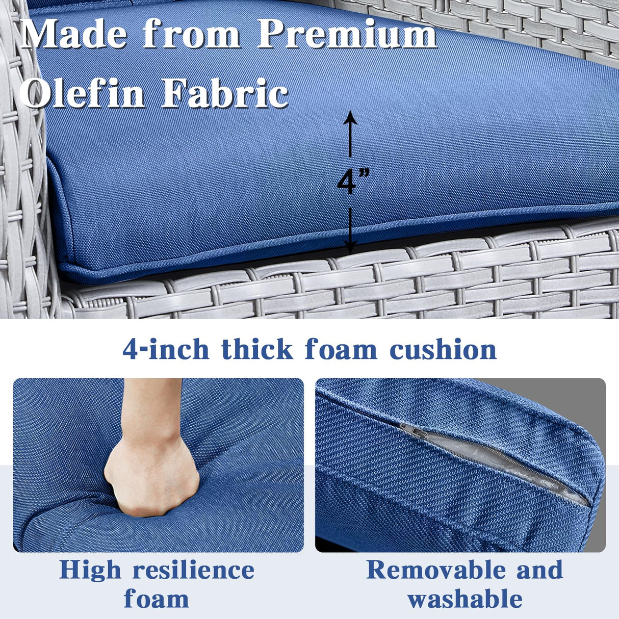 Belord 3 Piece Patio Furniture Set - Outdoor Dining Chair Wicker Chairs and Table Set, Deep Seat Patio Chair with Cushions, Light Gray Wicker Belord