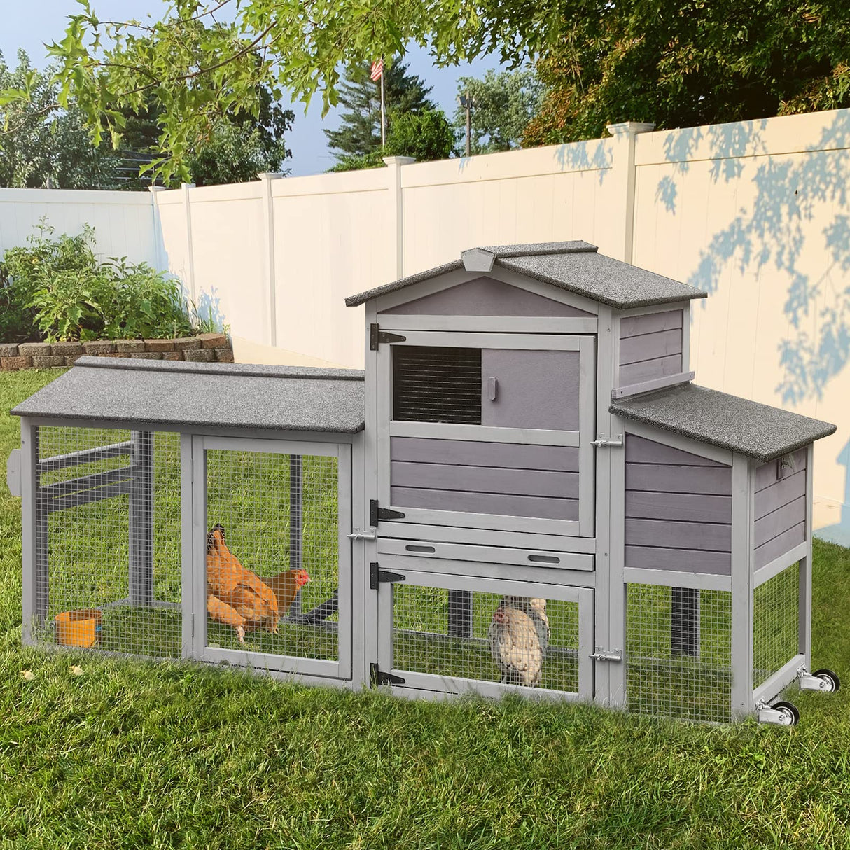 Mobile Chicken Coop with Nesting Box, Outdoor Hen House Poultry Cage with Casters X-Large GUTINNEEN