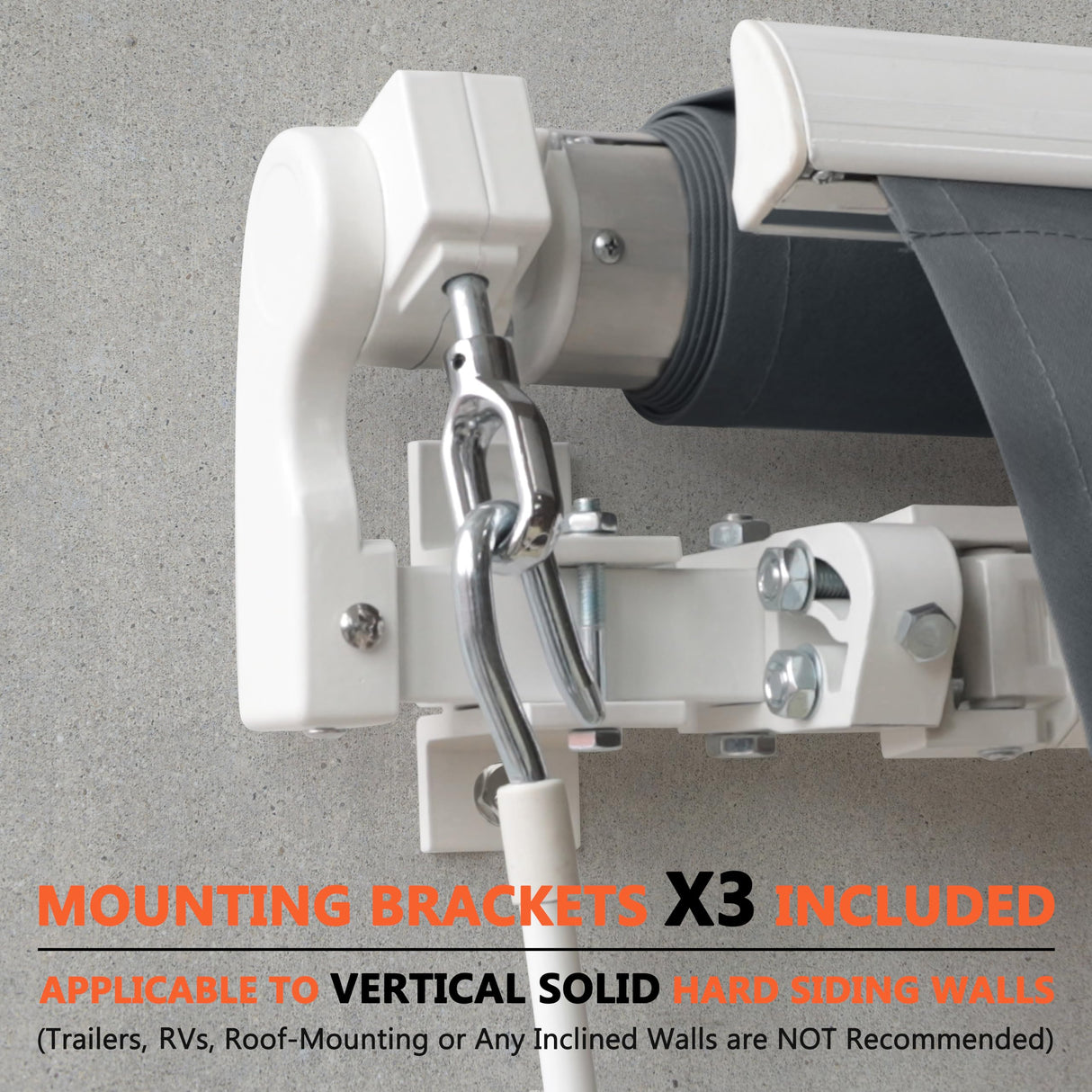 VEIKOU 12' x 10' Awnings for Patio, Retractable Awning with Adjustable Canopy, Aluminum Frame, Manual Patio Awning Sun Shade Shelter for Window, Door, Deck, Garden, Gray VEIKOU