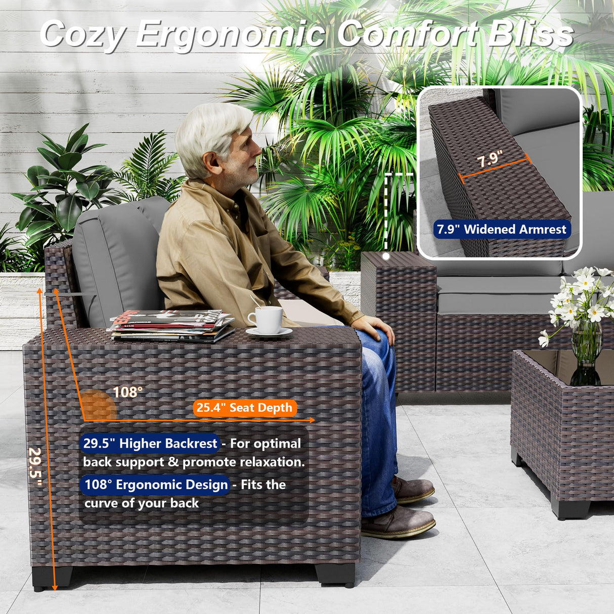 ASJMR Outdoor Patio Furniture Set with Fire Pit Table, 13 Pieces Outdoor Furniture Set Patio Sectional Sofa w/43in Propane Fire Pit, PE Wicker Rattan Patio Conversation Sets - Grey ASJMR