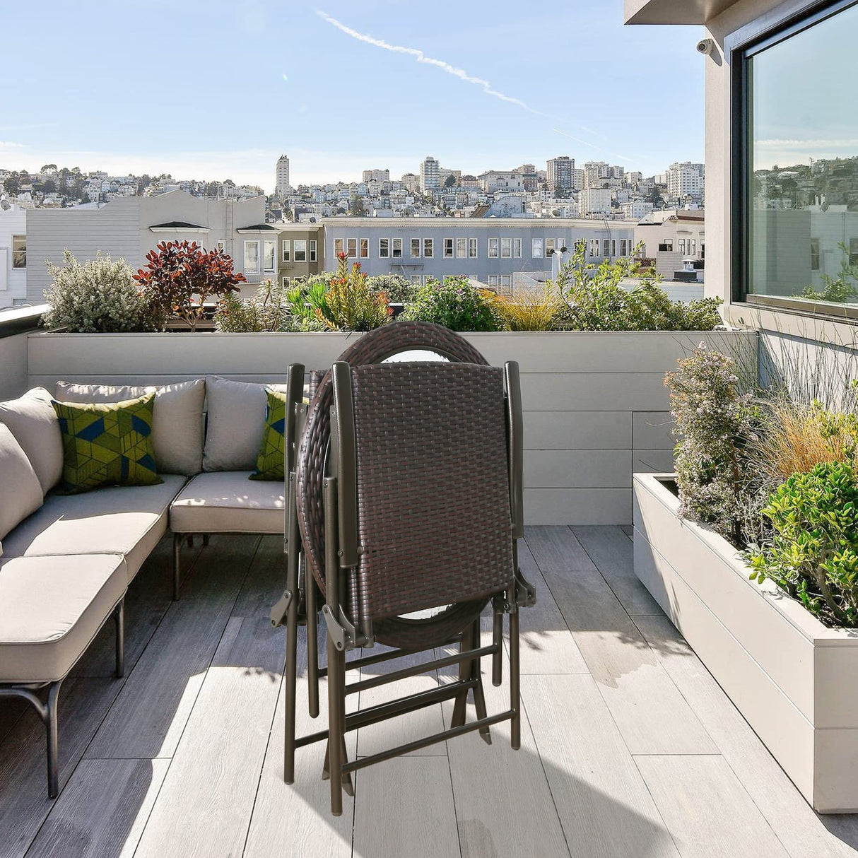 PDTXCLS TOMENGBEIAABBCC Rimba Outdoor 3 Pieces Wicker Folding Bistro Set, Balcony Table and Chairs Sets, Garden Backyard Furniture Rimba