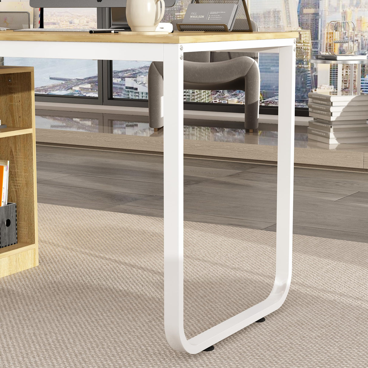 Homsee T-Shaped Corner Desk with File Cabinet - Spacious 94.5" Wooden Office Set for 2 Persons with Shelving and Organisers Homsee