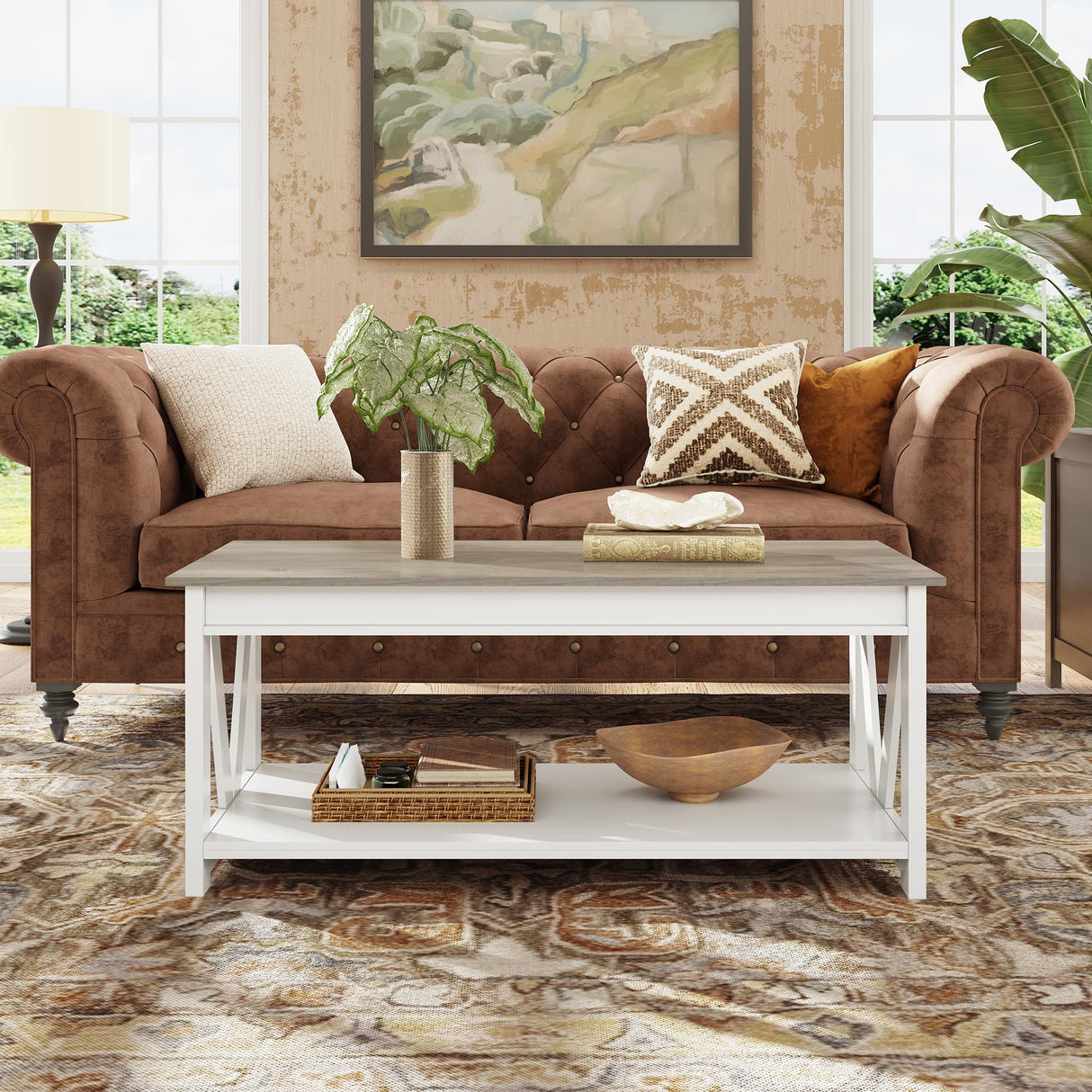 WLIVE Coffee Table, 43" Living Room Coffee Table with Storage Shelf, Center Table for Living Room, Bedroom, Office and Balcony, White WLIVE