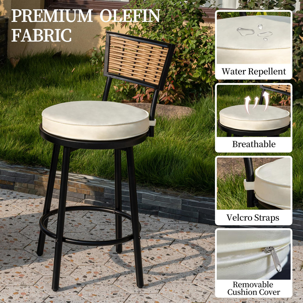 PIZZELLO 5 Pieces Outdoor Patio Furniture Set w/ 37" Propane Fire Table and 4 Swivel Barstools Chairs Outdoor Wicker Rattan Conversation Sets of 5 for Outside Porch, Balcony (Black) PIZZELLO