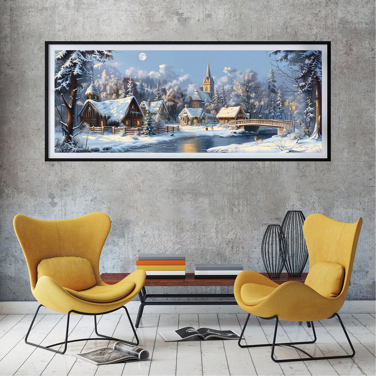 SKRYUIE 5D Large Diamond Painting Kits Landscape - DIY Diamond Art Kits for Adults Cabin, Full Round Drill - Crystal Embroidery Cross Stitch - Craft for Wall & Office Decor - 12x30 inch / 30x80 cm C9 SKRYUIE