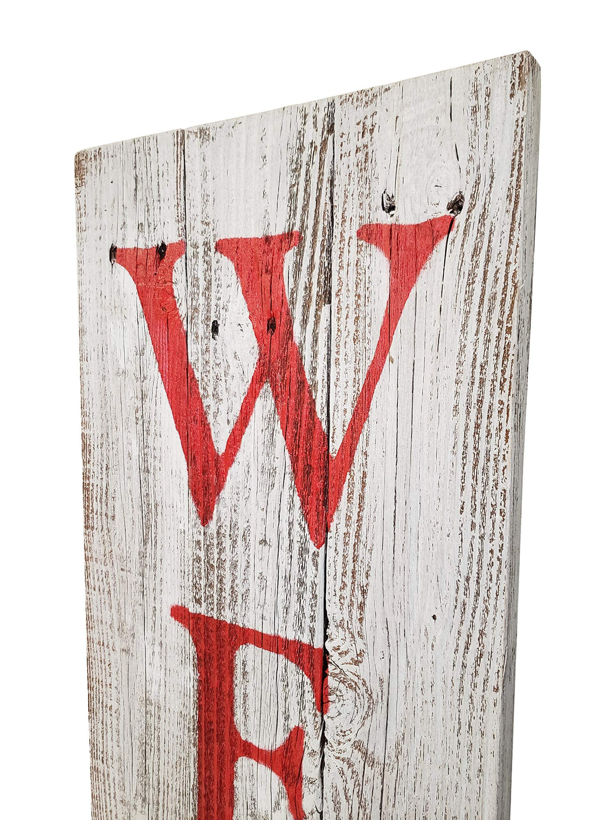 Rockin' Wood Indoor Outdoor Welcome Sign 5 Foot Vertical Rustic Reclaimed Wood Farm House Style for Front Door or Porch, Whitewash with Red Lettering Rockin' Wood