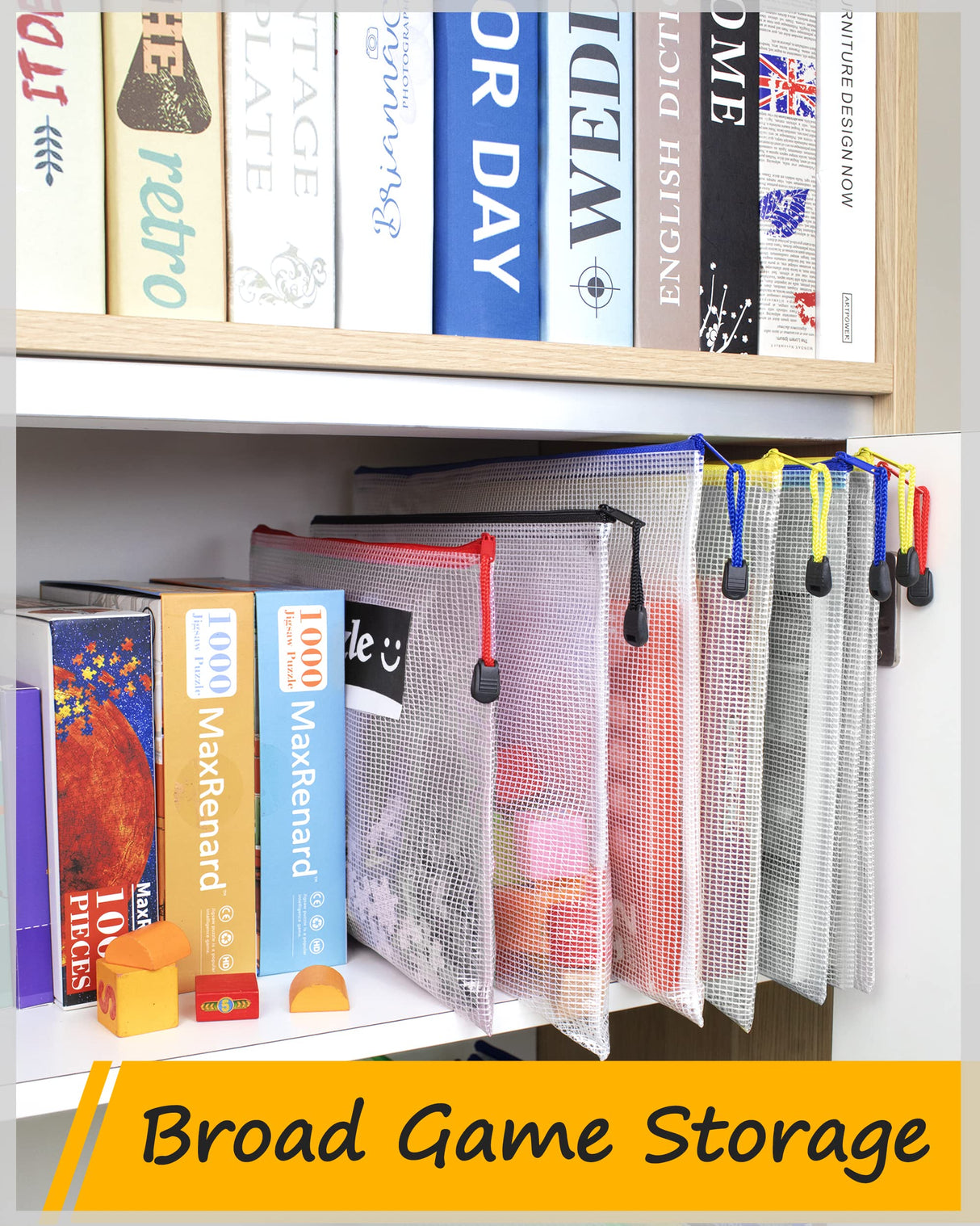 SUNEE Plastic Mesh Zipper Pouch 11x16 in (6 Colors, 18 Packs),Extra Large Water-Resistant Zip Bag for School Office Supplies, Puzzles & Games Organizing Storage SUNEE