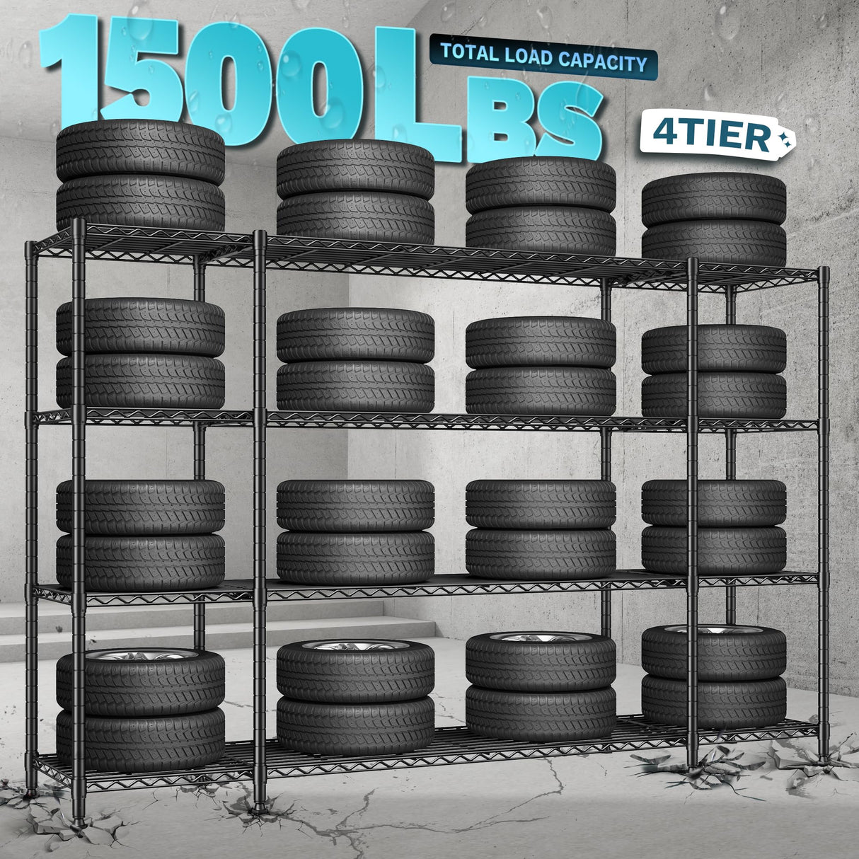 REIBII 78.4''W Storage Shelves Wire Shelving Unit Load 1500LBS,4 Tier Metal Shelving with Adjustable Metal Shelf Wire Rack for Pantry Shelves Commercial Shelving Kitchen Garage 78.4''Wx11.8''Dx59''H REIBII