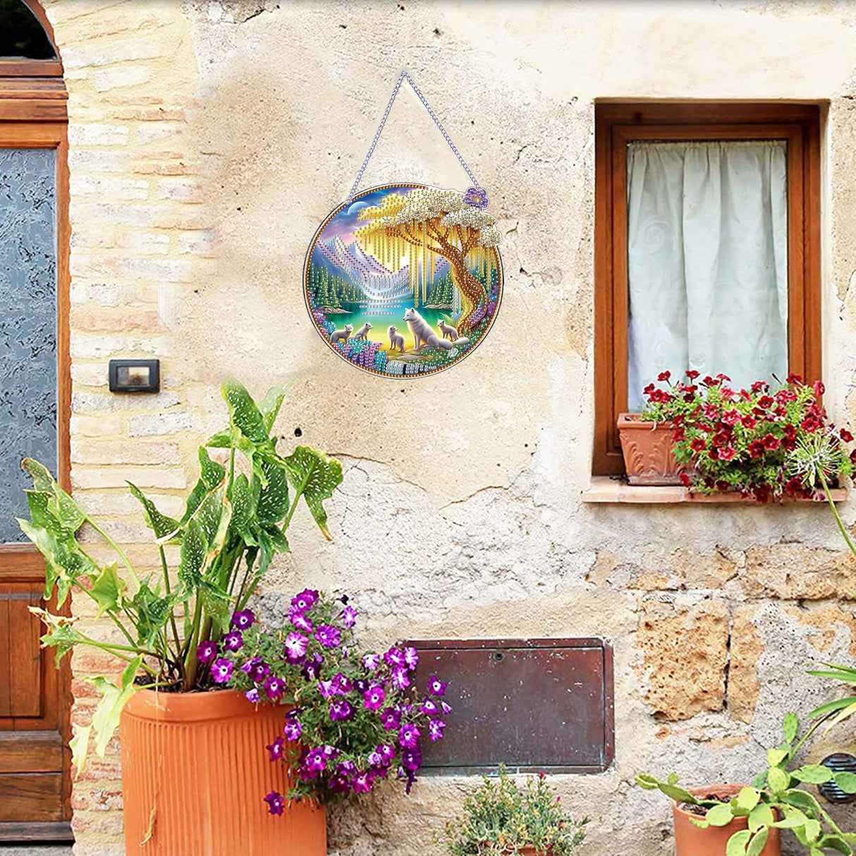 RYMILIE Diamond Art Painting Pendant Kits 5D Diamond Art Painting Art Hanging Kit Mountain Scenery DIY Diamond Crystal Window Pendant Kit for Adults Gift Wall Home Decoration RYMILIE