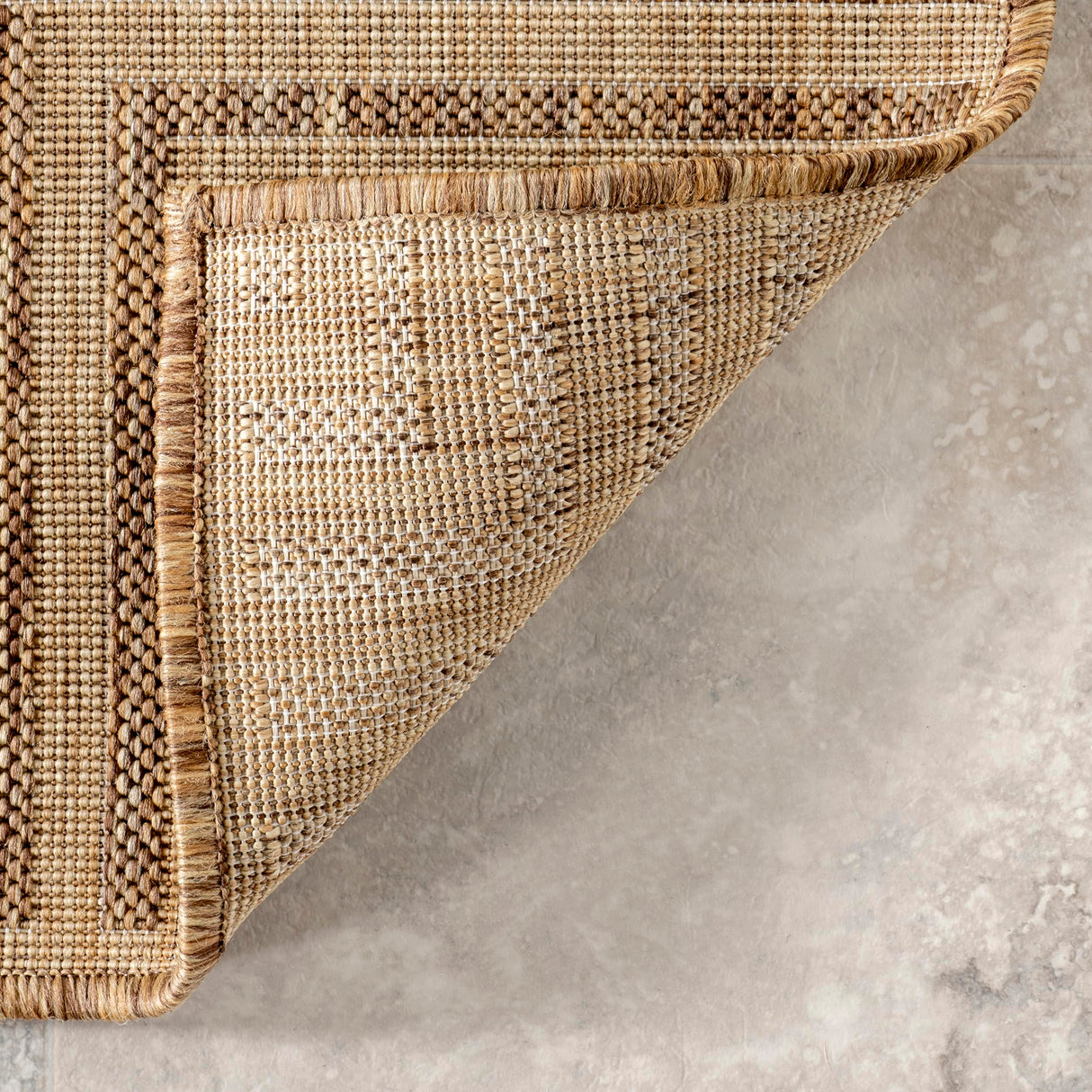 nuLOOM 4' x 6' Outdoor Area Rug, Casual Design With Striped Border, Stain Resistant, Highly Durable, For Patio, Balcony, Bedroom, Living Room, Dining Room, Bathroom, Light Brown nuLOOM