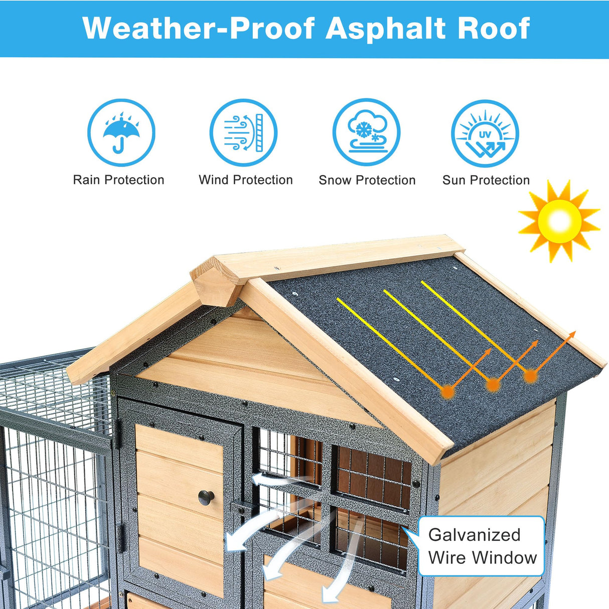 Chicken Coop and Run, Two Story Rabbit Hutch Indoor Outdoor, Waterproof Metal Frame Hen House with Nesting Box Rabbit Cage, Deep No Leak Pull Out Tray, for Chick, Bunny Rockever
