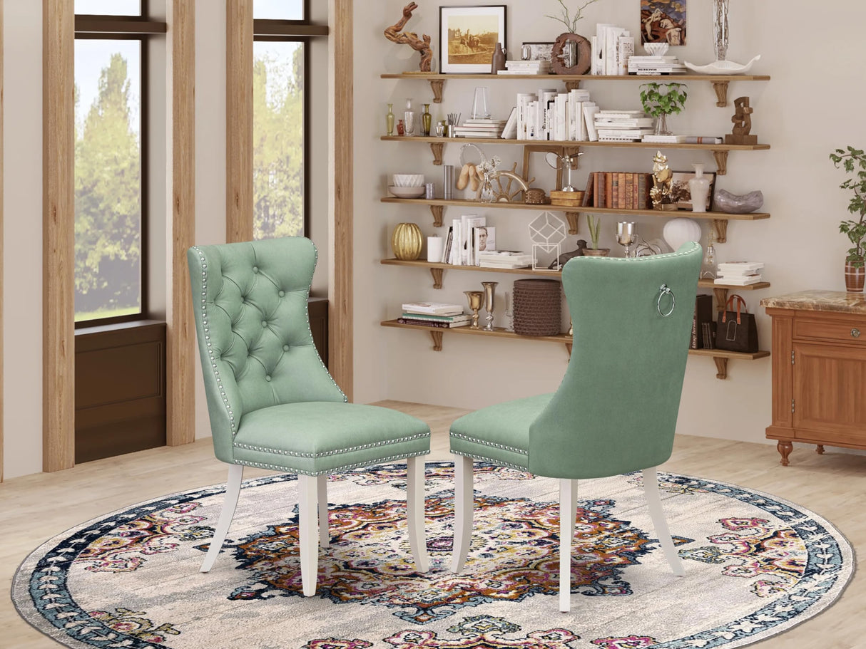 East West Furniture DAP2F22 Dallas Parson Kitchen Chairs-Willow Green Faux Leather Upholstered, Set of 2, Linen White East West Furniture