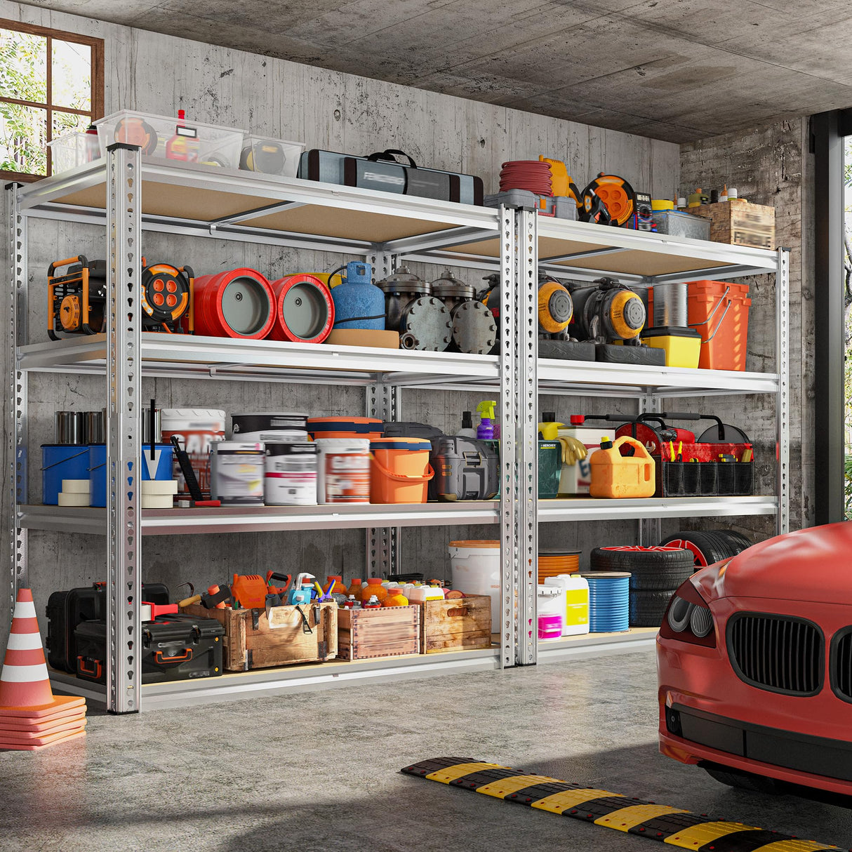 REIBII 40" W Garage Shelving 2000LBS Storage Shelves Adjustable Metal Shelving 4 Tier Pantry Shelves for Garage Closet Kitchen Basement 40" W x 19.7''D x 60''H, Silver REIBII