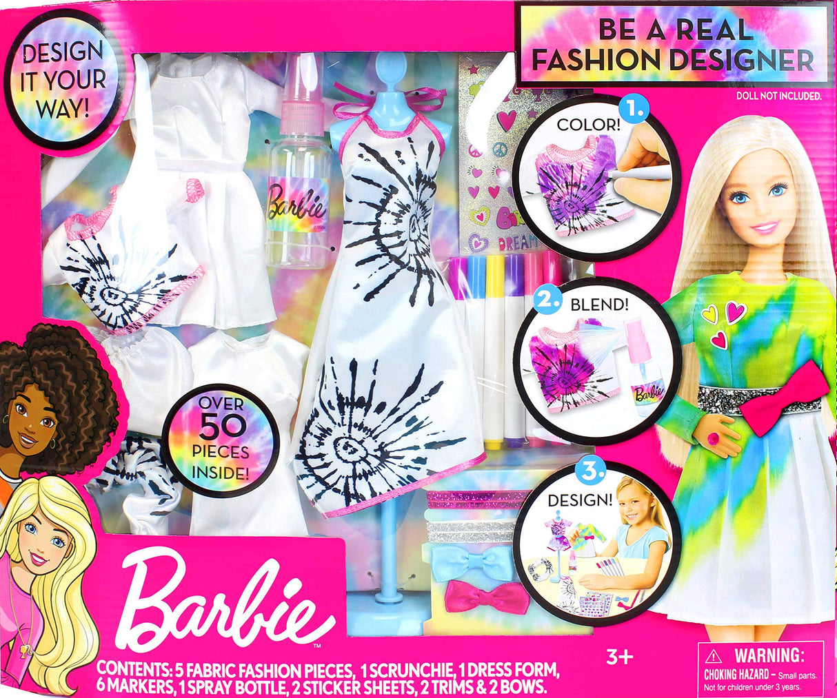 Barbie Tie-Dye Fashion Designer Kit – DIY Design Set for Girls with Dresses, Markers, Stickers & Tools – Create Real Barbie Outfits, Craft Activity for Kids Ages 6+ Tara Toys