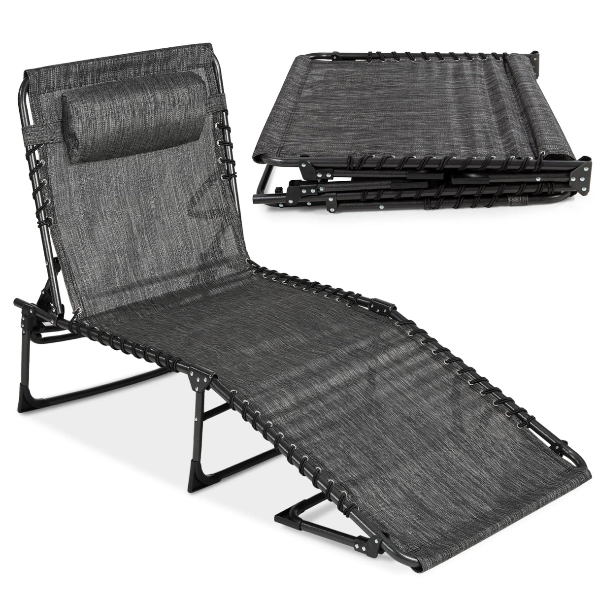 Best Choice Products Patio Chaise Lounge Chair, Portable Outdoor Folding Recliner for Lawn, w/ 8 Positions, Handles, 300lb Capacity - Gray Best Choice Products