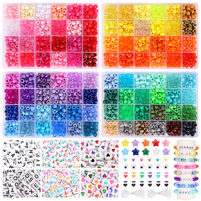 QUEFE 96 Colors 3000pcs Pony Beads Bracelet Making Kit Friendship Bracelet Kit Rainbow Kandi Beads with Letter and Heart Beads Elastic Threads for Jewelry Necklace Making
