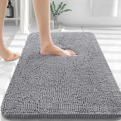 OLANLY Bathroom Rugs 30x20, Extra Soft Absorbent Chenille Bath Rugs, Rubber Backing Quick Dry, Machine Washable Bath Mats for Bathroom Floor, Tub and Shower, Home Decor Accessories, Grey