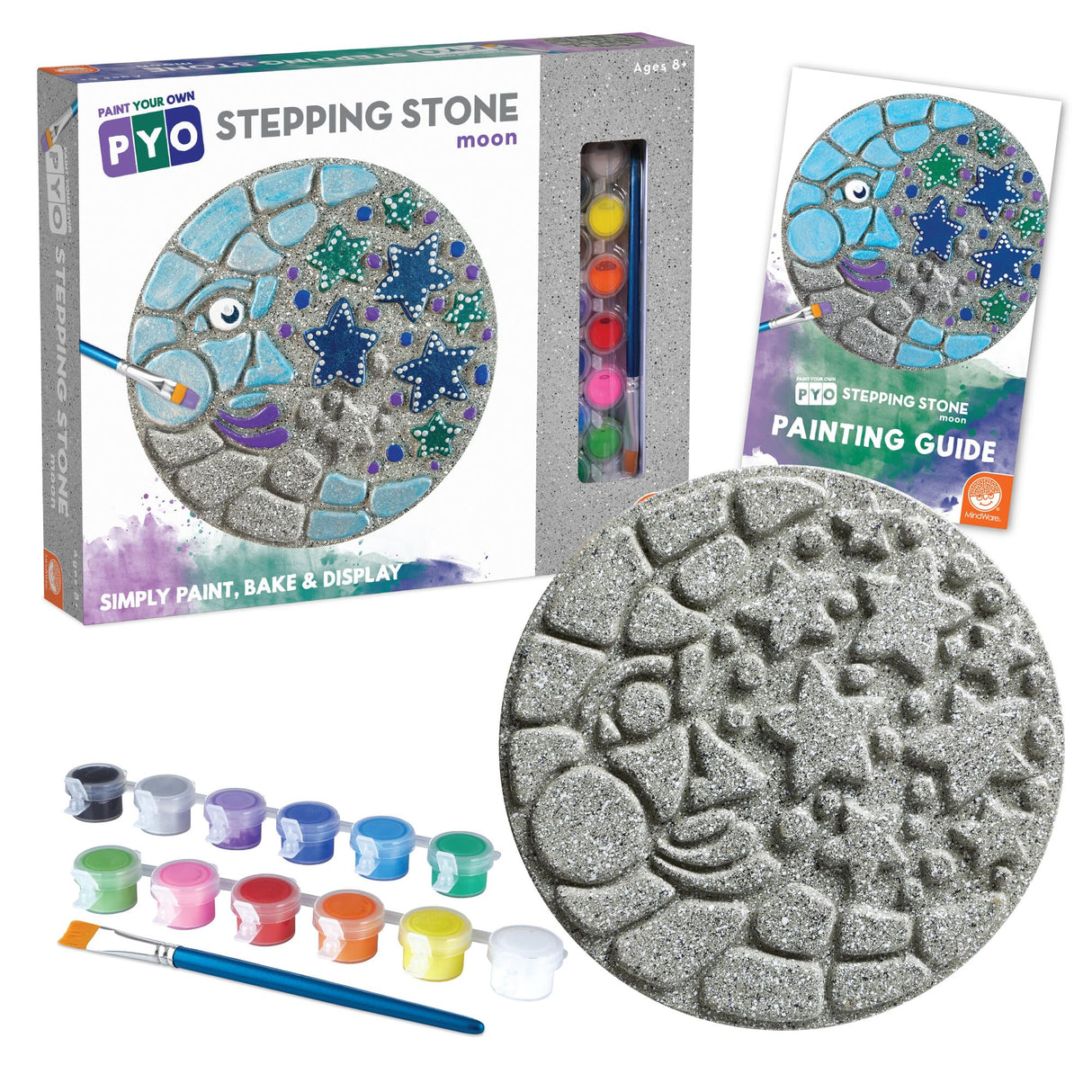 MindWare Paint Your Own Stepping Stone Kit - Mosaic Moon and Stars - Kits Include Paint and Brushes - MindWare