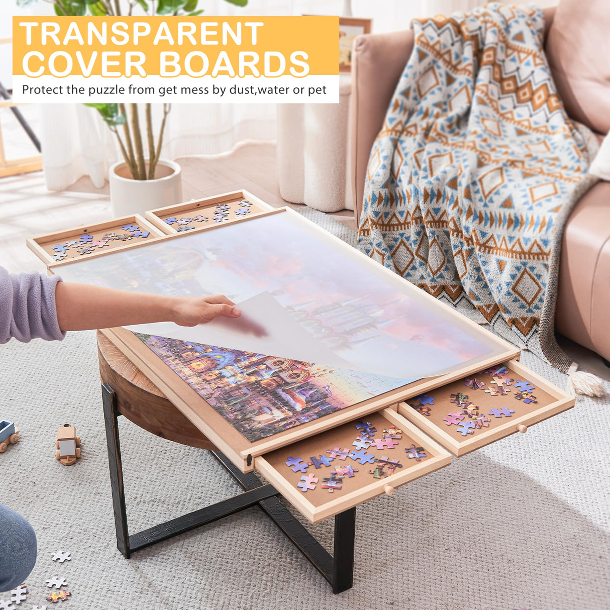 1000 Pieces Puzzle Board with 4 Drawers and Cover, 22"x30" Wooden Jigsaw Puzzle Table for Adults, Portable Puzzle Organizer & Storage System, Birthday Gift for Mom