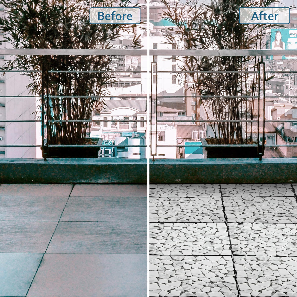 SUNWINGS 4PCS Natural Stone Interlocking Deck Tiles 12"x12" Pebble Waterproof Patio Deck, Outdoor Indoor Floor Decking Tiles for Porch Poolside Balcony Backyard, Carrara White sunwings