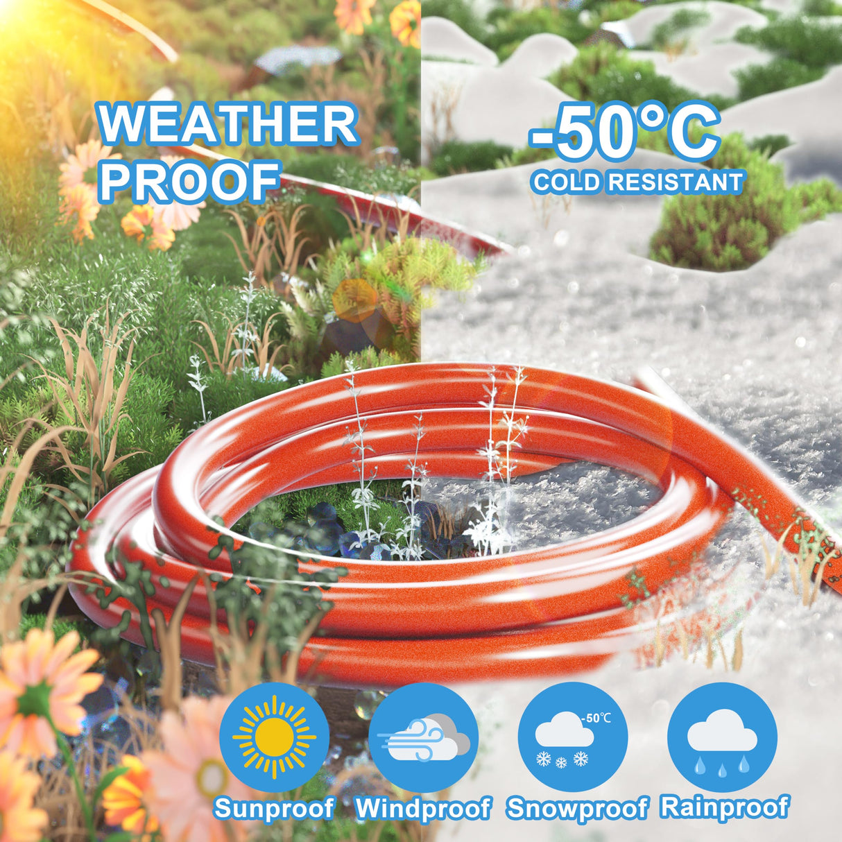 HUANCHAIN 12/3 Gauge Heavy Duty Outdoor Extension Cord 100 ft Waterproof with Lighted end, Flexible Cold-Resistant 3 Prong Electric Cord Outside, 15Amp 1875W 12AWG SJTW, Orange, ETL huanchain