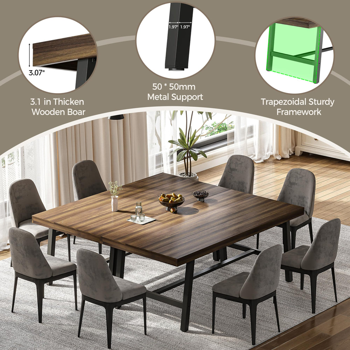 IDEALHOUSE 70 Inch Farmhouse Dining Table for 6 to 8, Large Rectangular Dinner Table for Dining Room, Home Office, Living Room,Brown IDEALHOUSE