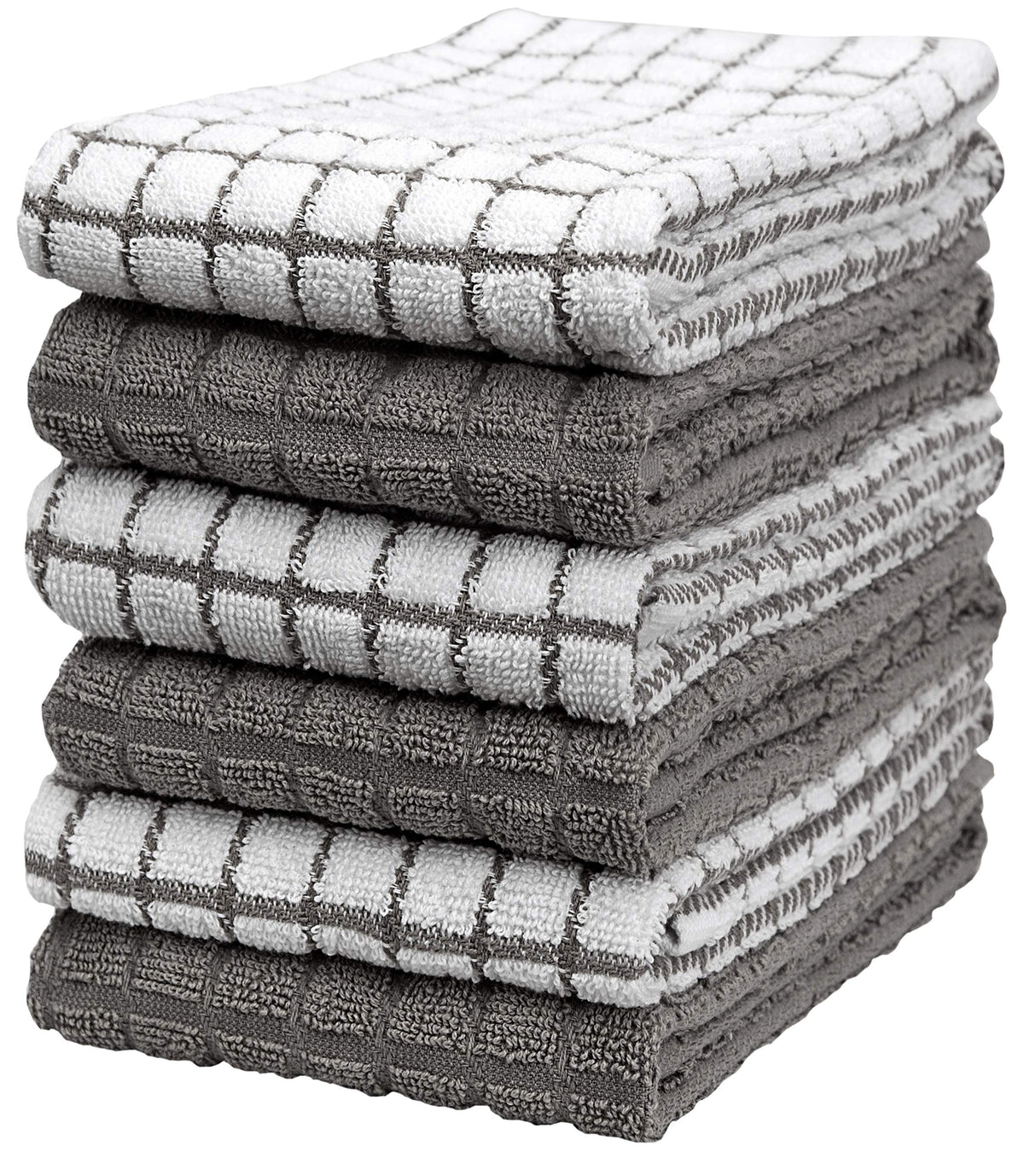 Kitchen Towels 16"x 28" | Dish Towels | Kitchen Hand Towels | Large Dishcloths Set | Highly Absorbent Tea Towel, Soft with Hanging Loop | Natural Ring Spun Cotton, 380 GSM | Gray Check Design - 6 Pack Bumble Towels