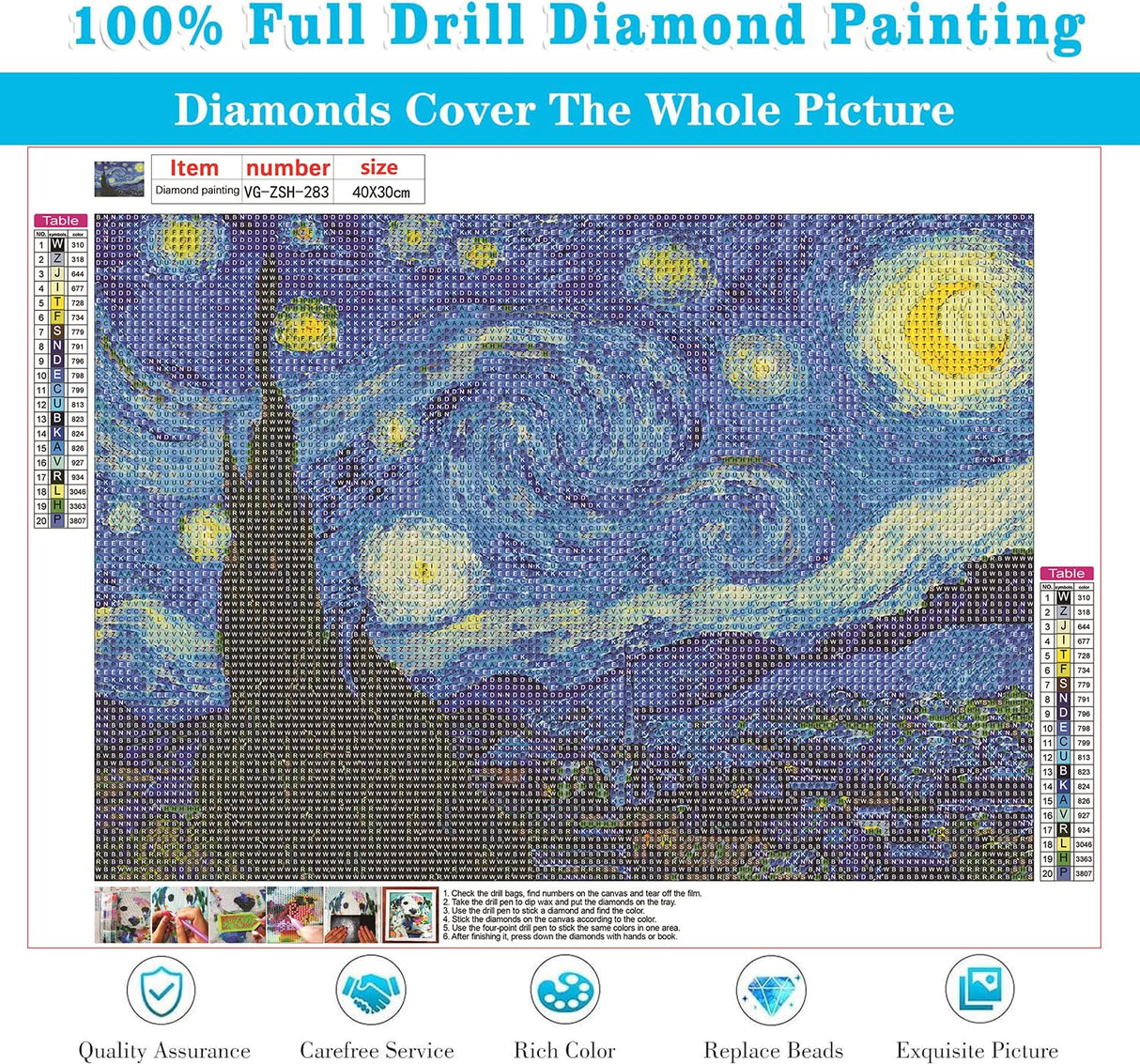 VeGuude Diamond Painting Kits for Adults, Van Gogh Starry Night Diamond Art for Beginner DIY Round 5D Paint with Diamonds Pictures Gem Full Drill Diamond Dots for Home Wall Decor Gifts 12x16inch VeGuude