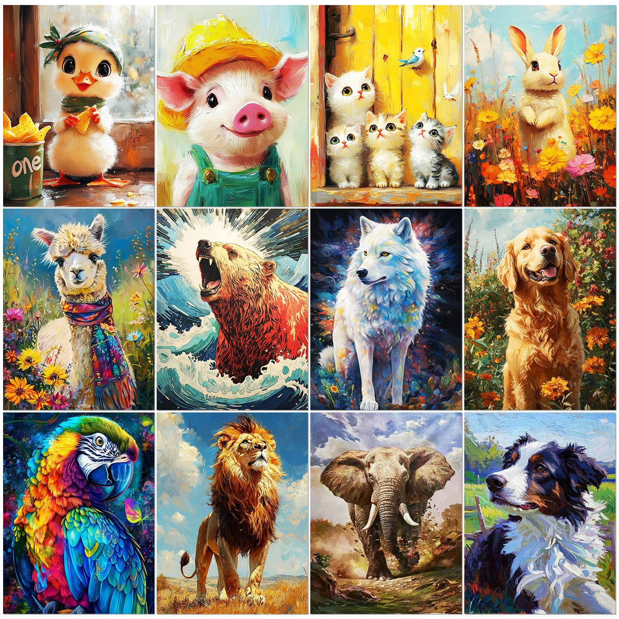 BWFY 12 Pack Animal Diamond Painting Kits for Adults, 5D Diamond Art Kit,DIY Full Drill Diamond Art Sets with Tools, Beginner-Friendly Craft Projects for Home Wall Decor or Gift, 12x16 Inch BWFY