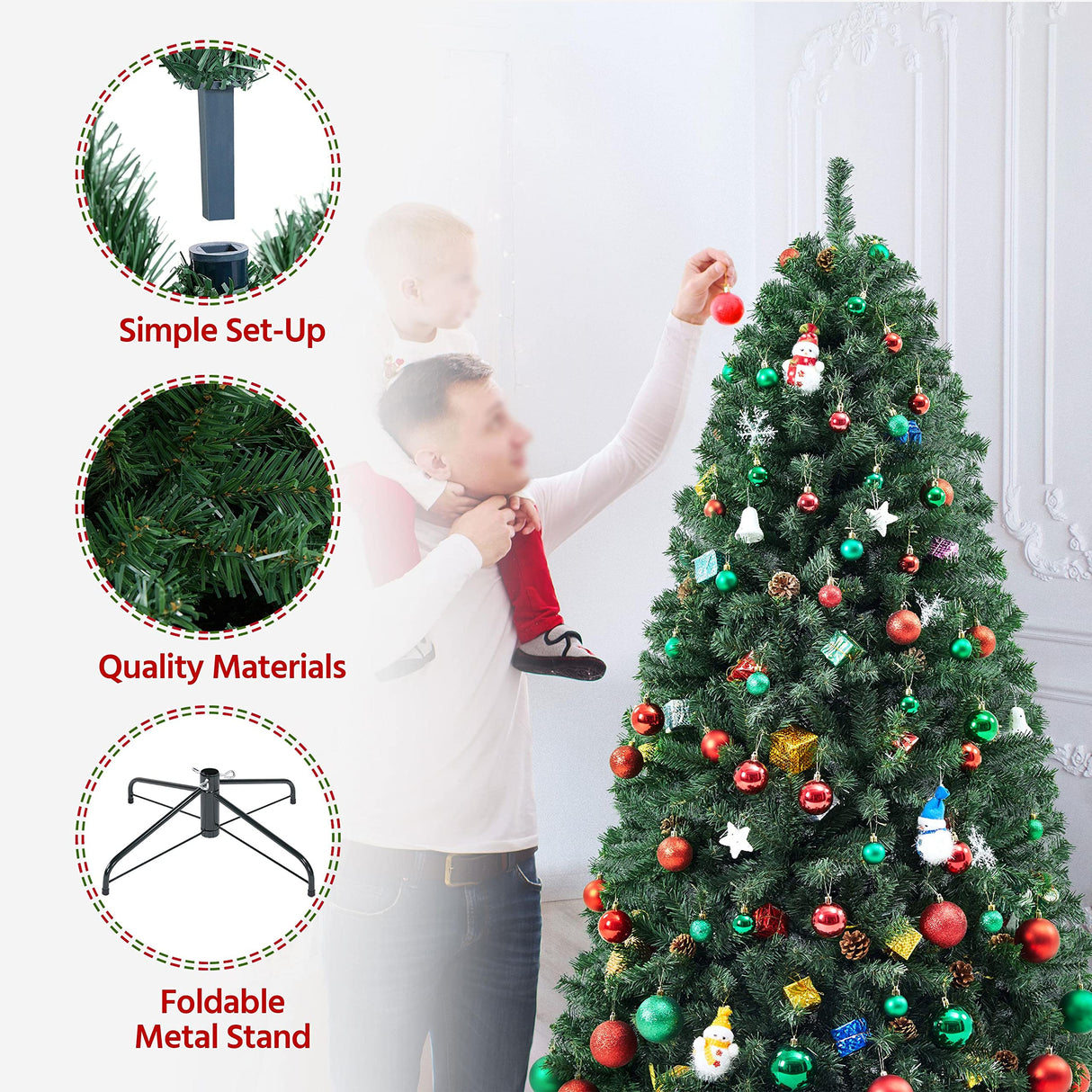 Yaheetech 6ft Premium Spruce Hinged Artificial Full Christmas Tree with 796 Branch Tips Holiday Xmas Tree with Metal Hinges and Foldable Base for Home Party Office Decoration Yaheetech