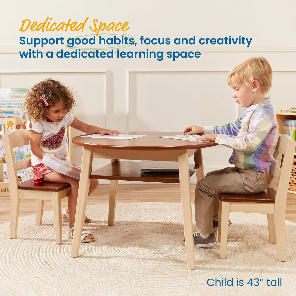 ECR4Kids Hideaway Table and Chair Set, Kids Furniture, Dark Walnut/Antique White, 3-Piece ECR4Kids