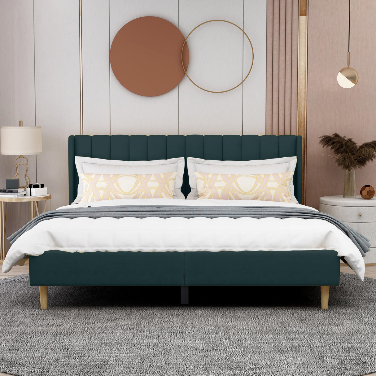AGARTT Upholstered Platform Bed Frame King Size with Headboard and Footboard/Wooden Slats Support/No Box Spring Needed/Easy Assembly,Green Velvet AGARTT