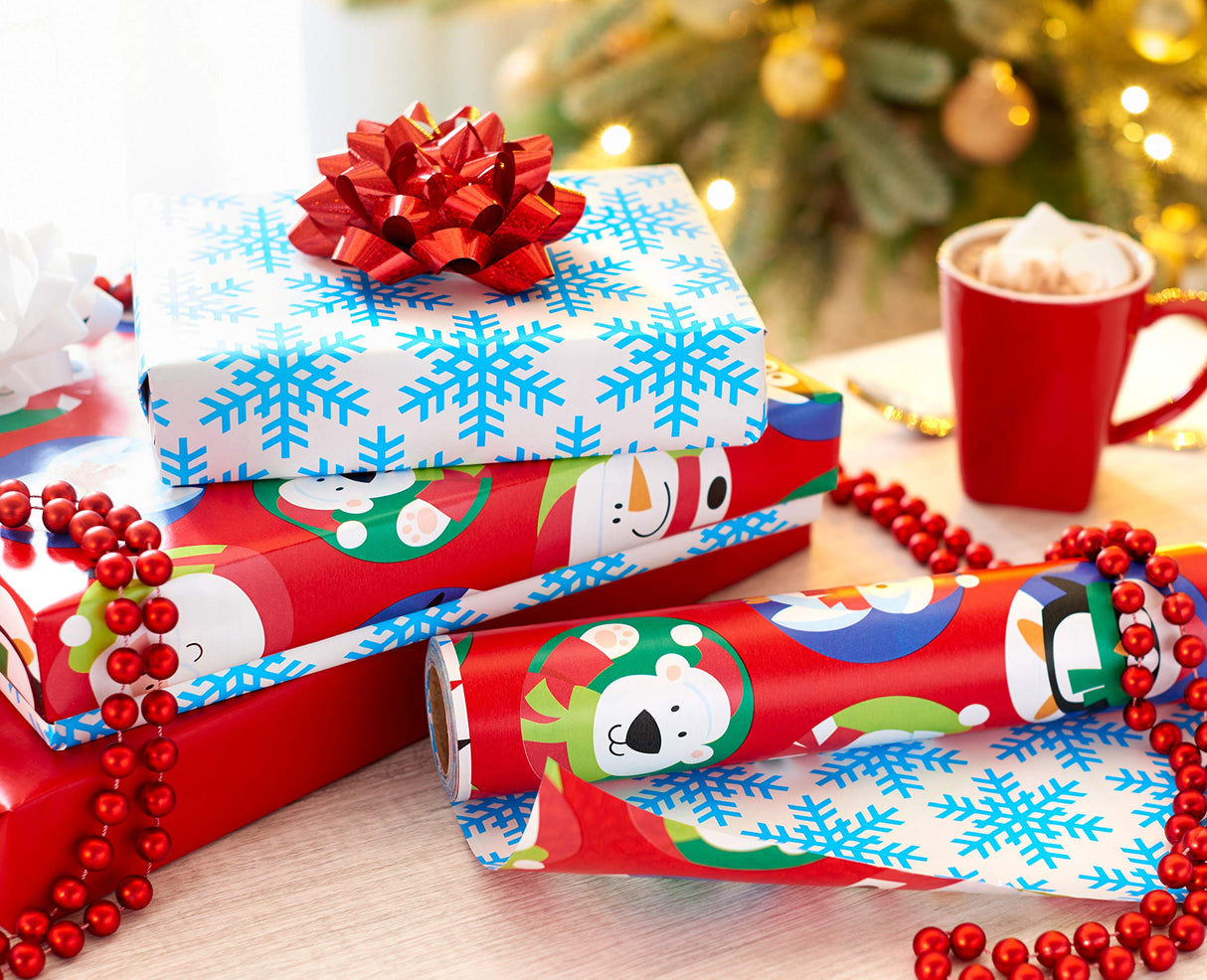 American Greetings 175 sq. ft. Reversible Kids Christmas Wrapping Paper, Santa and Snowflakes (1 Jumbo Roll 30 in. x 70 ft.) American Greetings