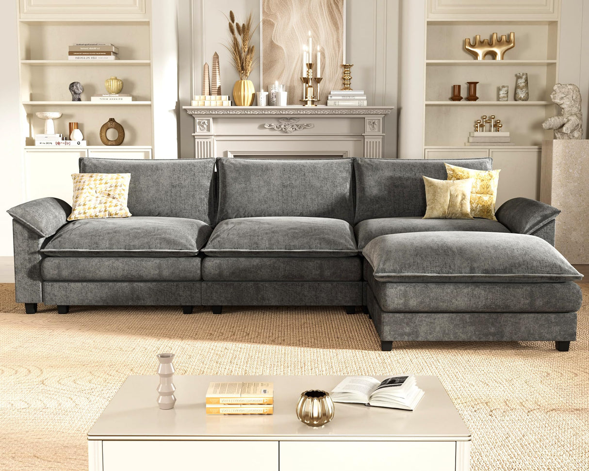 Homall 119" Modular Sectional Sofa, L Shaped Sofa Couch with Reversible Ottoman, DIY Combination Chenille Deep 3-Seat Cloud Couch for Living Room, Apartment (Light Grey, L Shaped Sofa) Homall