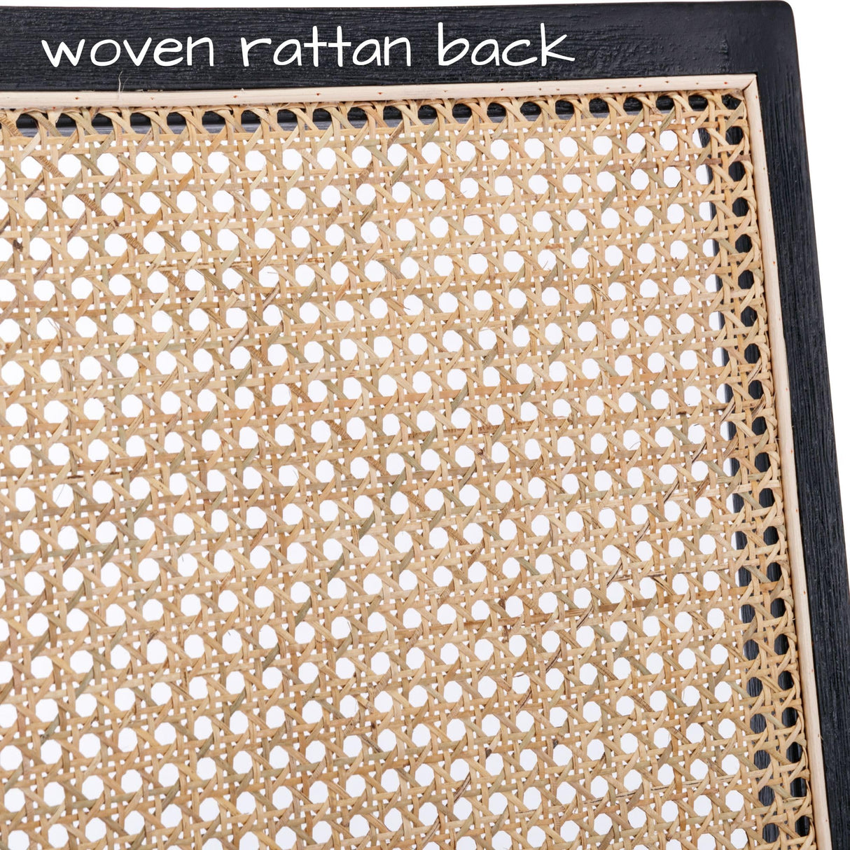 BESTANO Farmhouse Rattan Dining Chairs Set of 4 Black Wood Dining Room Chairs Rectangle Cane Country Kitchen Chairs Upholstered Dining Chair for Dining Room, Cream Linen BESTANO