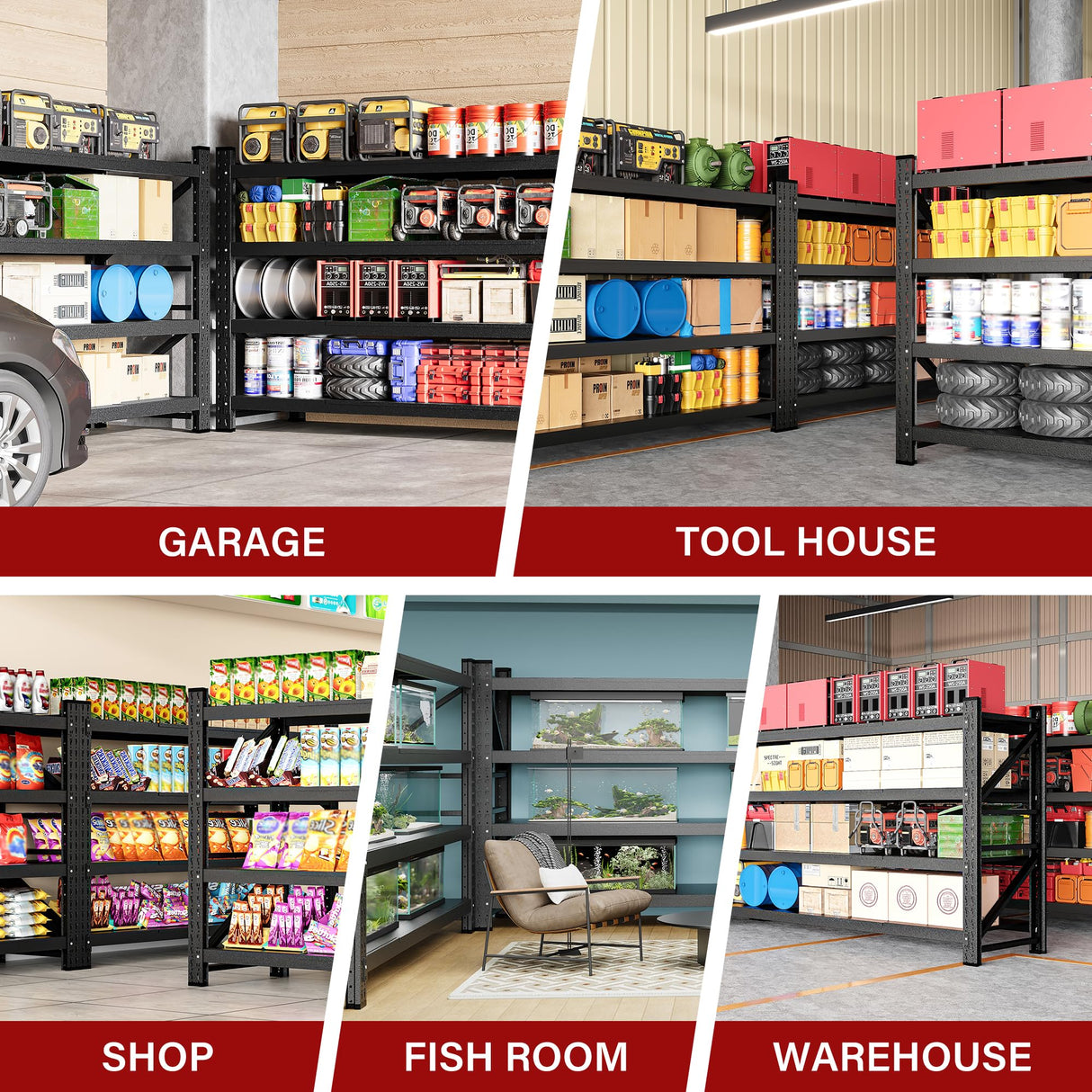 8000LBS Heavy Duty Garage Shelving Units,68" Wide & Deep Storage Shelves,Metal Garage Shelves,Large Storage Rack,Steel Shelf,Industrial Shelving for Shop,Warehouse,Basement,68" W x 24" D x 63.5" H SISESOL