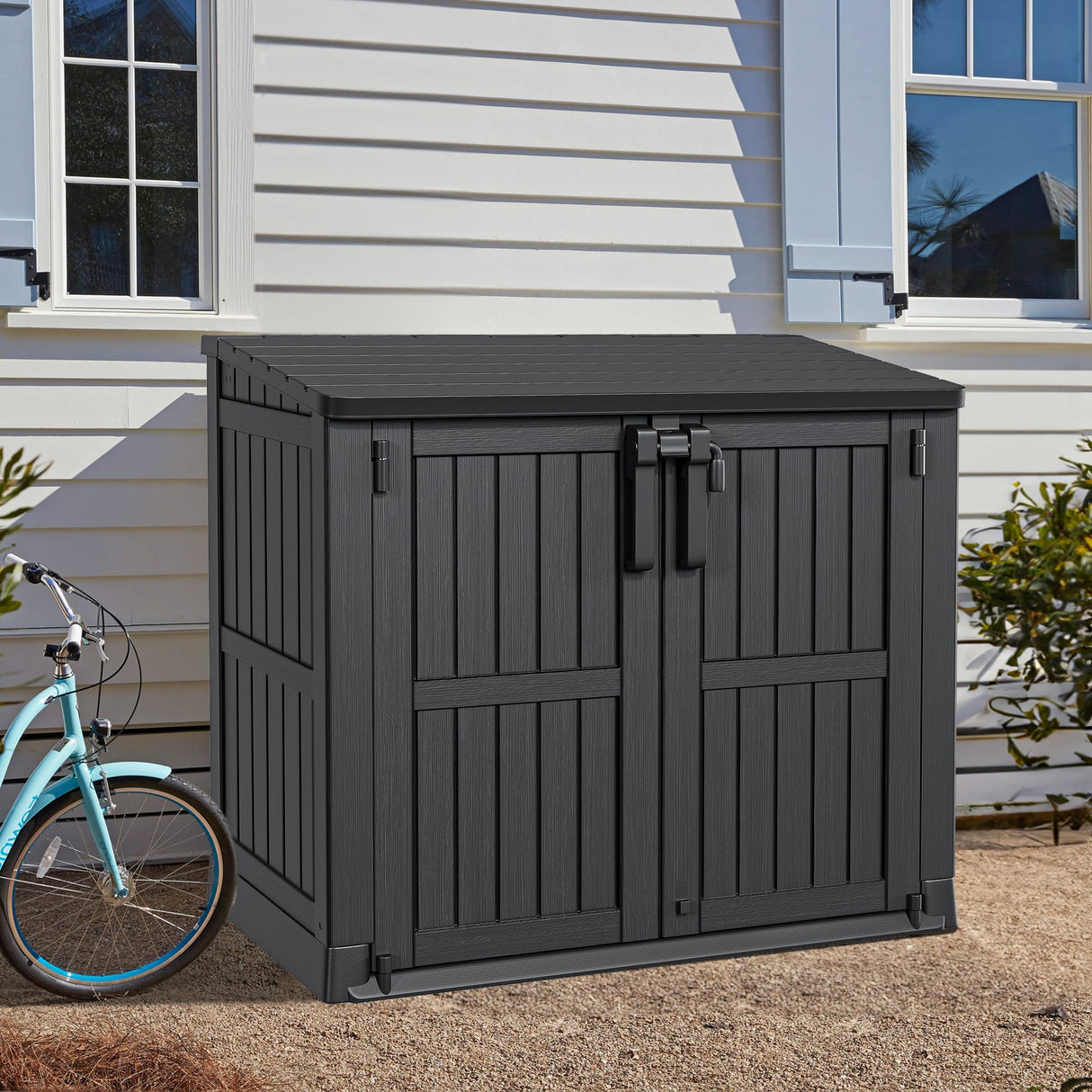 YITAHOME Light Gray Resin Tool Shed, 36 Cu Ft Waterproof Outdoor Horizontal Storage, Weather-Resistant Utility Shed with Air Vent for Trash and Lockable Doors, Garden Tools YITAHOME