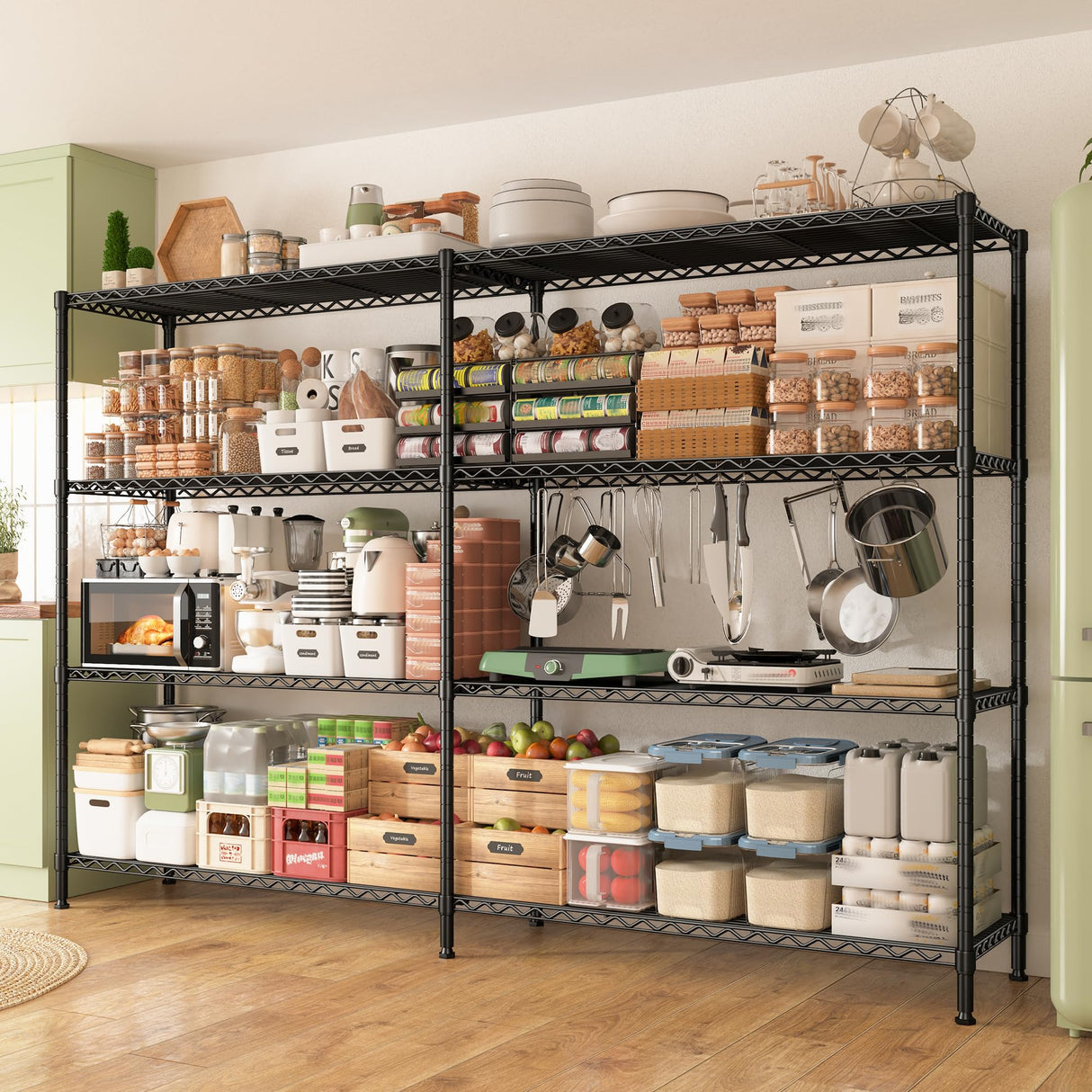 REIBII 70"W Metal Shelving, Storage Shelves 4-tier Wire Shelving Unit Load 1240LBS Metal Shelves for Storage Adjustable Shelving Rack for Pantry Kitchen Commercial school Garage 70"W*15.8"D*62.9"H REIBII