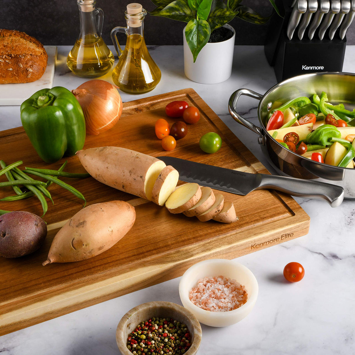 Kenmore Kenosha Heavy Duty Acacia Wood Extra Large Cutting Board W/Juice Grove, 24x16-inch Kenmore