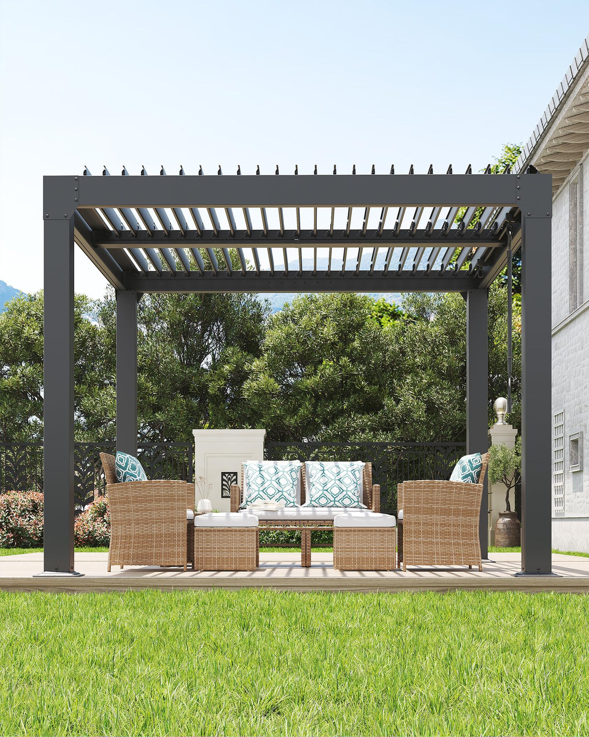 GarveeLife Louvered Pergola 10 ft x10', Outdoor Pergola with Adjustable Louvered Roof, Reinforced Aluminum Frame, Integrated Drainage System, Hardtop Gazebo for Patio, Deck, Gray GarveeLife