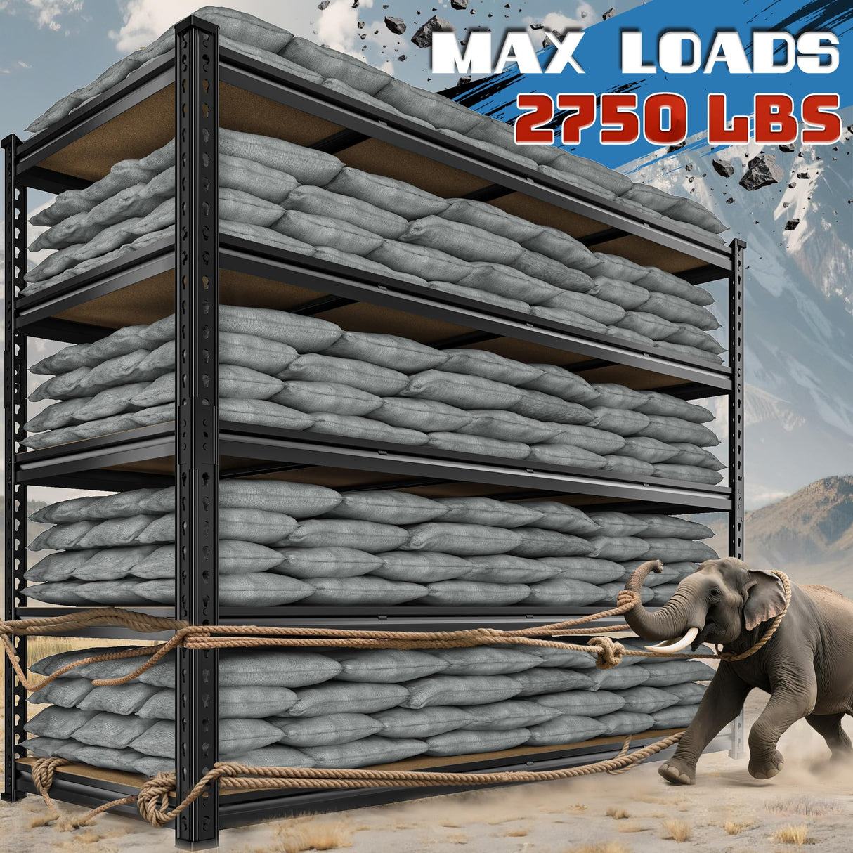 DurayLoly 59.8"W Garage Shelving 72"H Storage Shelves 2750LBS Metal Shelving Heavy Duty Garage Shelves Adjustable 5 Tier Metal Shelf for Basement Warehouse Pantry Supermarket 59.8"W x 24"D x 72"H DurayLoly