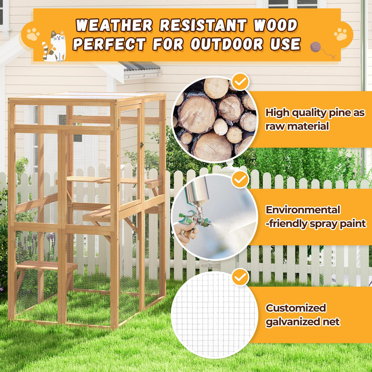 Catio Outdoor Cat Enclosure, Wooden Catio with Window Access for Patio, Indooe Kitty House (Wood) Nyeekoy